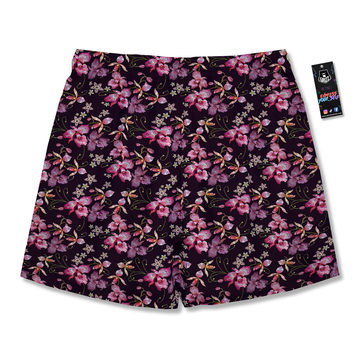 Flower Embroidery Orchid Print Pattern Men's Running Shorts-grizzshop