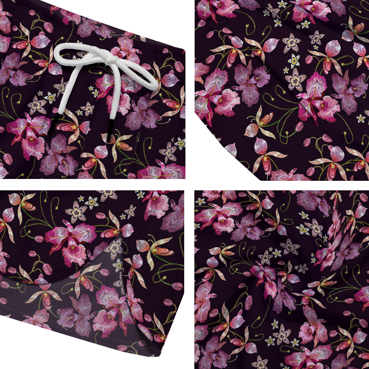 Flower Embroidery Orchid Print Pattern Men's Running Shorts-grizzshop
