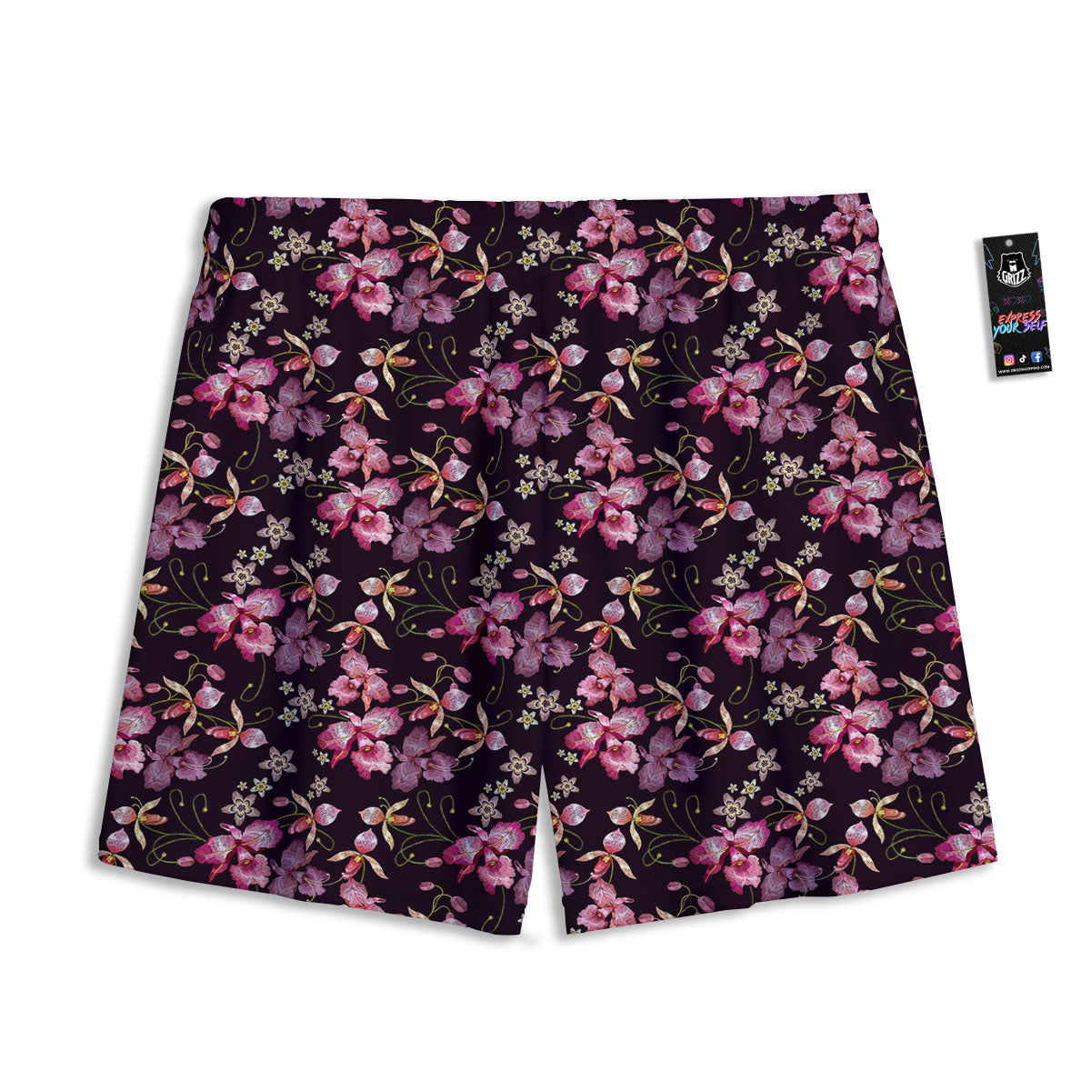Flower Embroidery Orchid Print Pattern Mesh Shorts-grizzshop