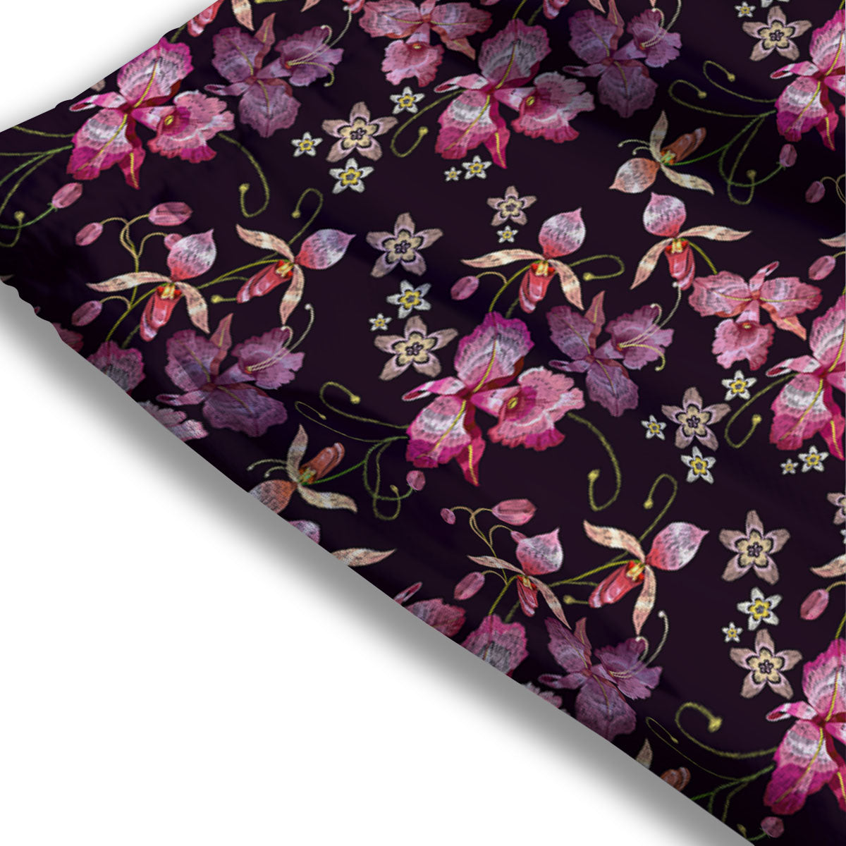 Flower Embroidery Orchid Print Pattern Mesh Shorts