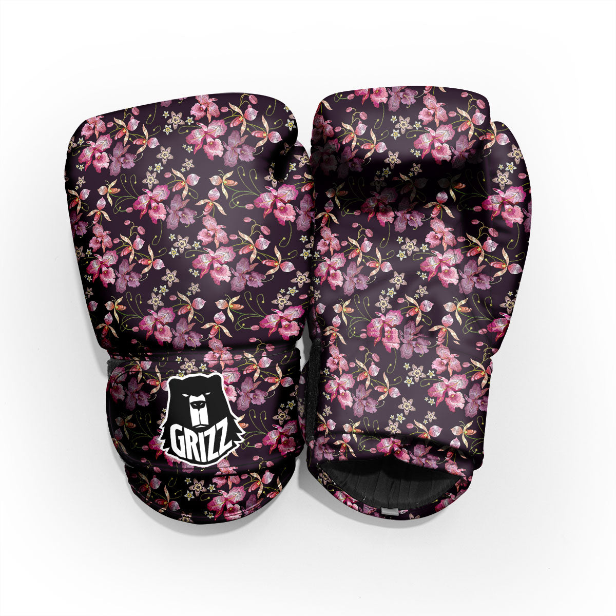 Flower Embroidery Orchid Print Pattern Sparring Gloves-grizzshop