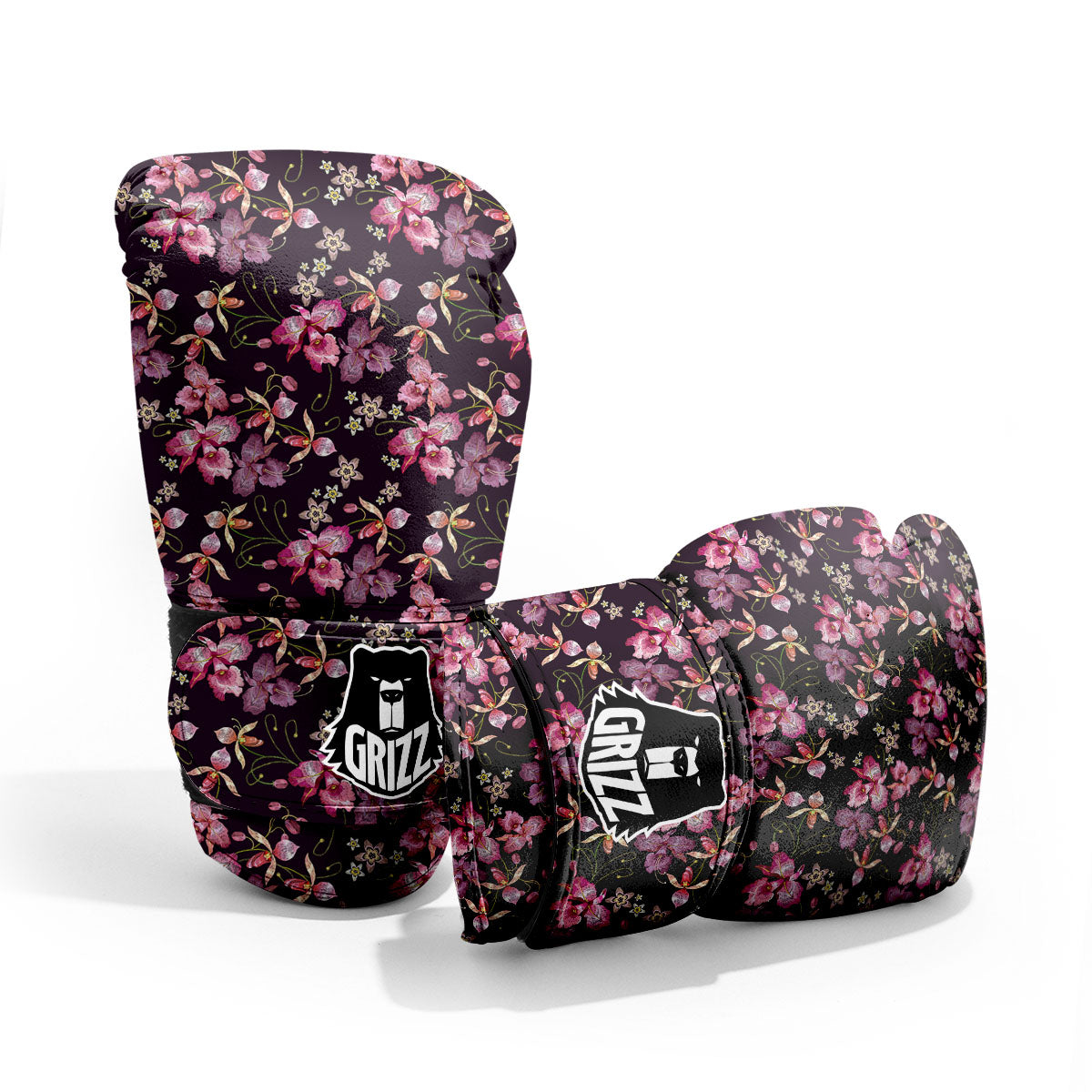 Flower Embroidery Orchid Print Pattern Sparring Gloves-grizzshop