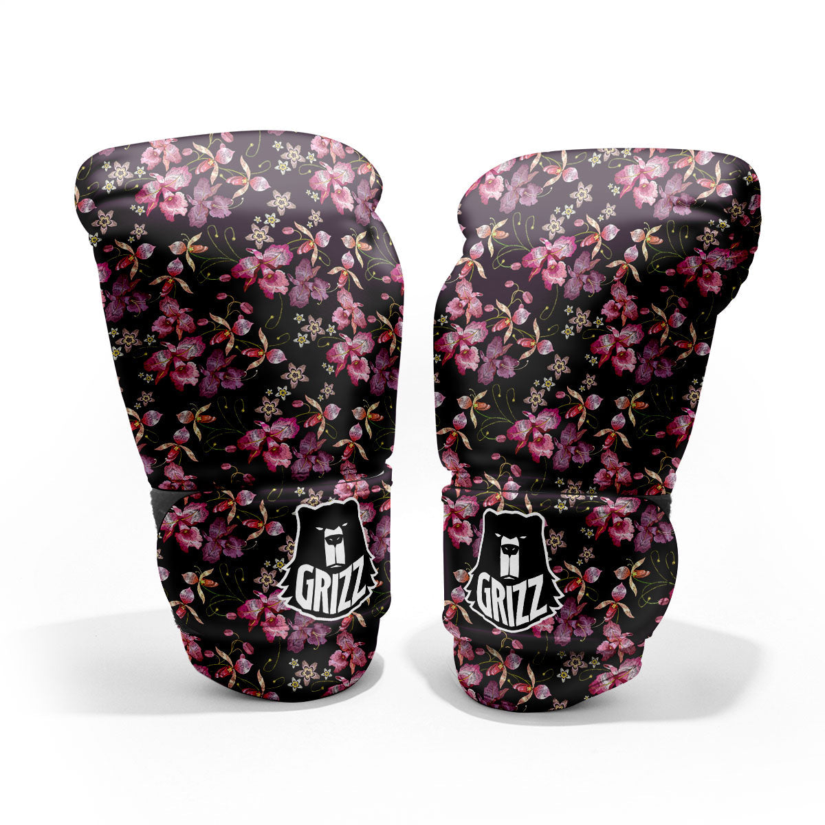 Flower Embroidery Orchid Print Pattern Sparring Gloves-grizzshop