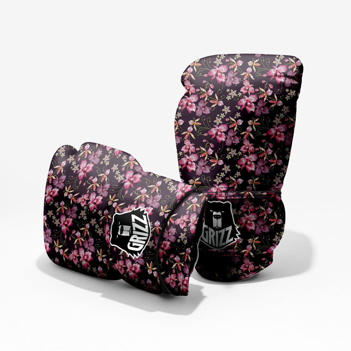 Flower Embroidery Orchid Print Pattern Sparring Gloves-grizzshop