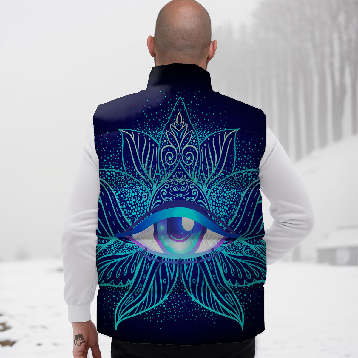 Flower Eye Of Providence Print Down Vest-grizzshop