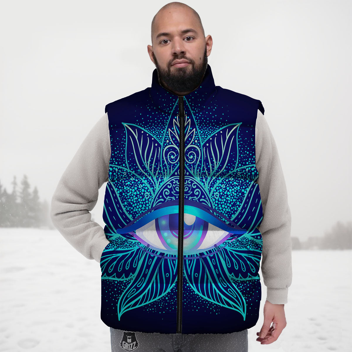 Flower Eye Of Providence Print Down Vest-grizzshop
