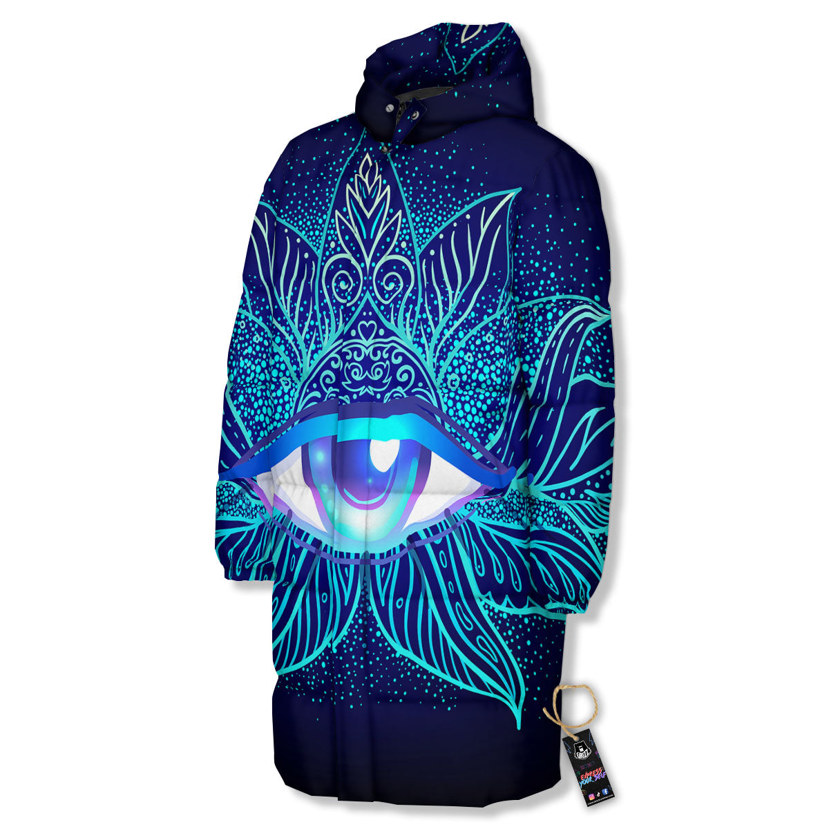 Flower Eye Of Providence Print Long Down Jacket-grizzshop