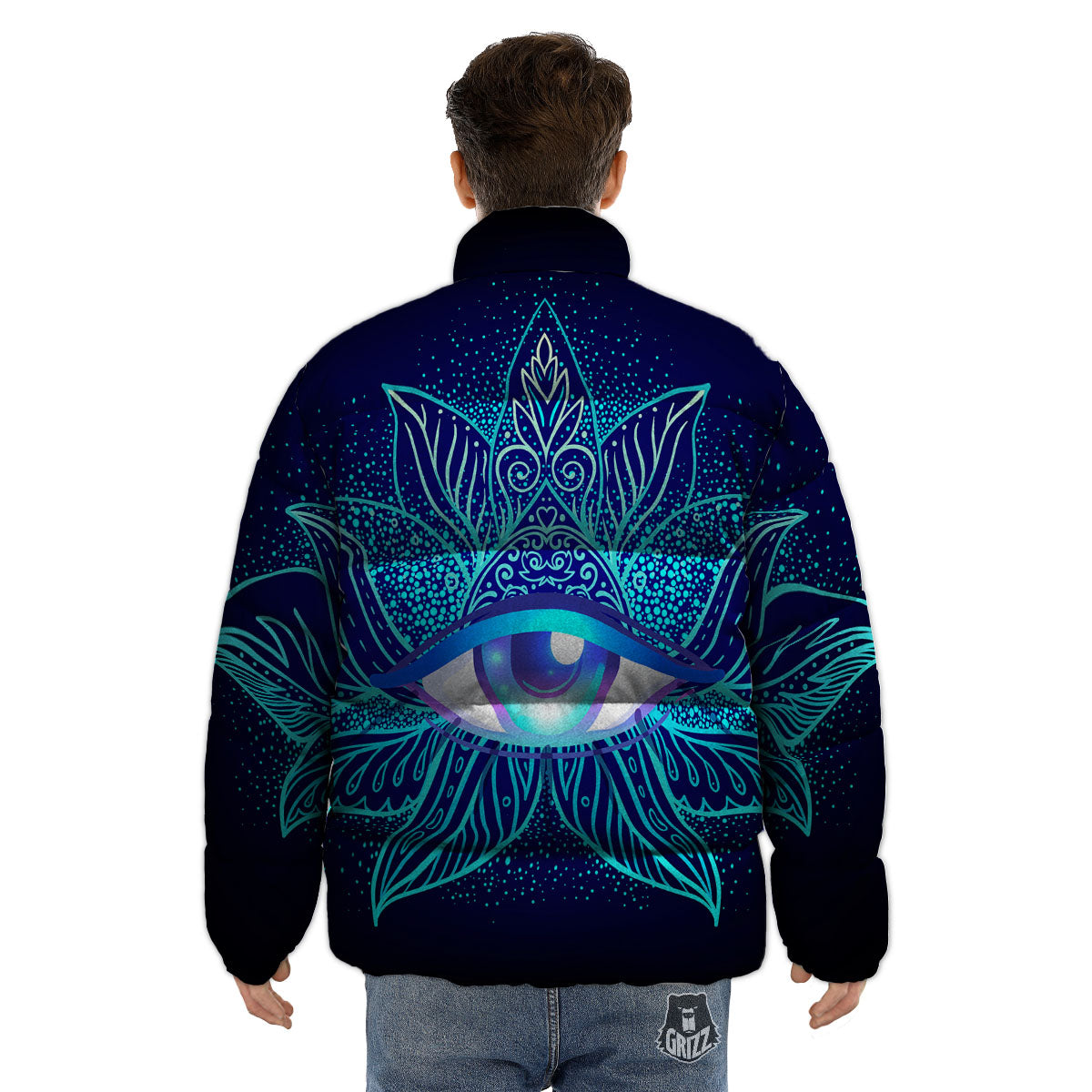 Flower Eye Of Providence Print Puffer Jacket-grizzshop