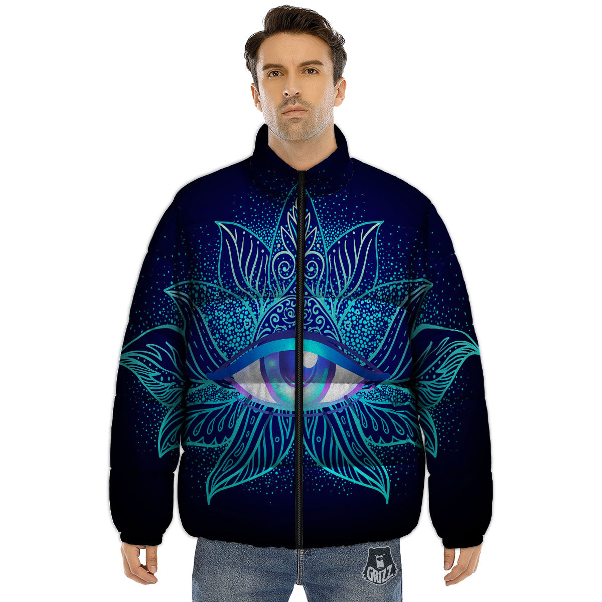 Flower Eye Of Providence Print Puffer Jacket-grizzshop