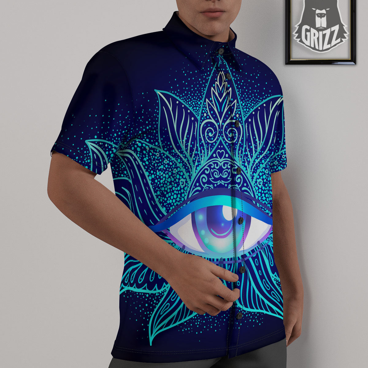 Flower Eye Of Providence Print Untucked Shirts-grizzshop