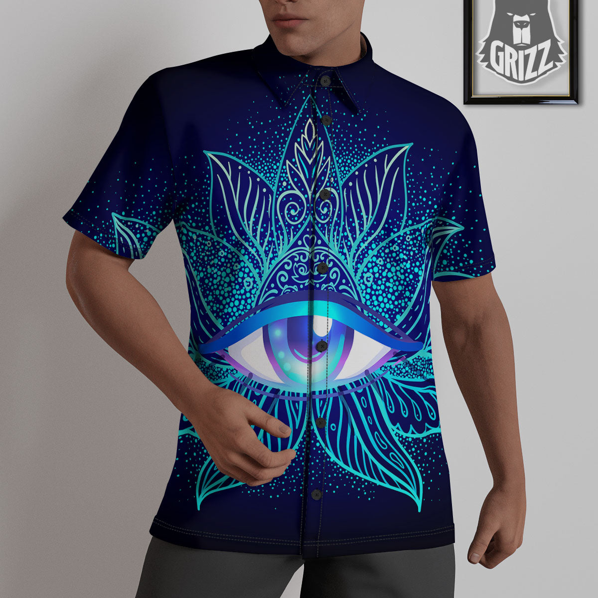 Flower Eye Of Providence Print Untucked Shirts-grizzshop