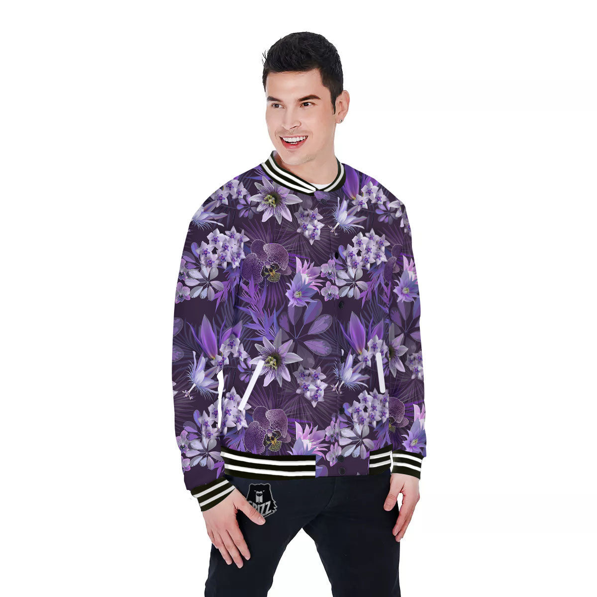 Flower Floral Purple Print Pattern Baseball Jacket-grizzshop