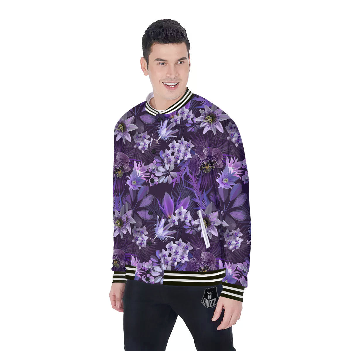 Flower Floral Purple Print Pattern Baseball Jacket-grizzshop