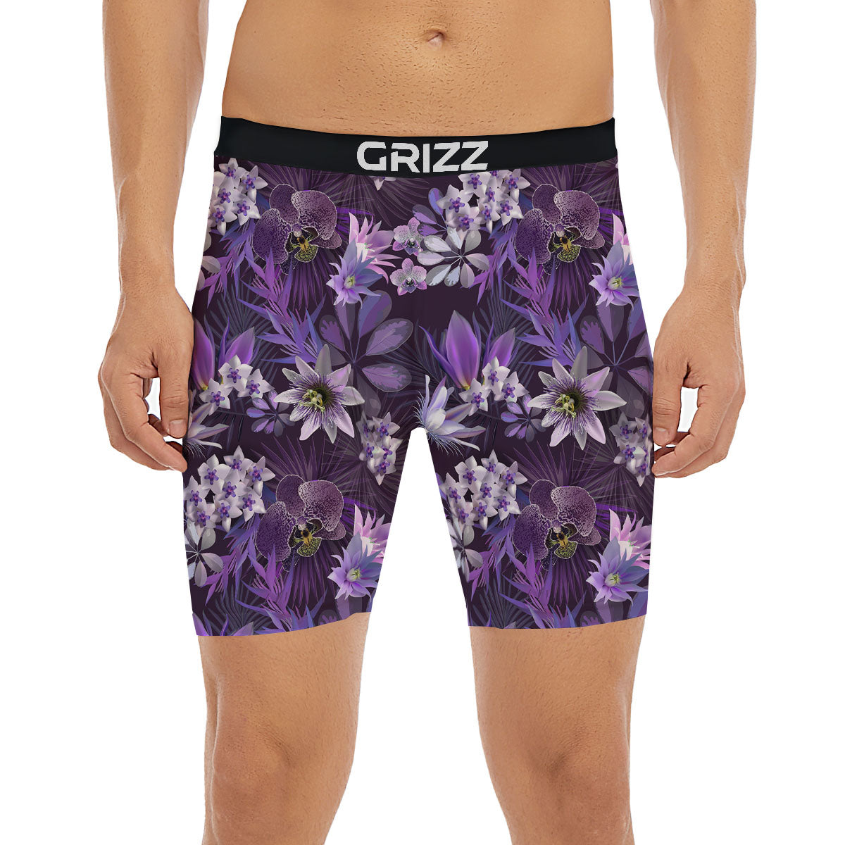Flower Floral Purple Print Pattern Boxer Briefs-grizzshop