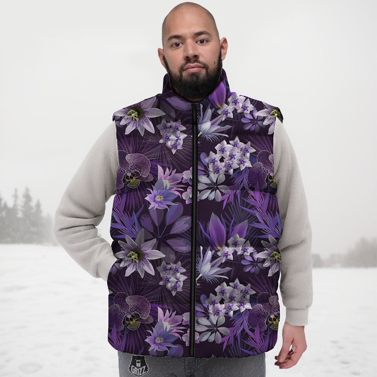Flower Floral Purple Print Pattern Down Vest-grizzshop