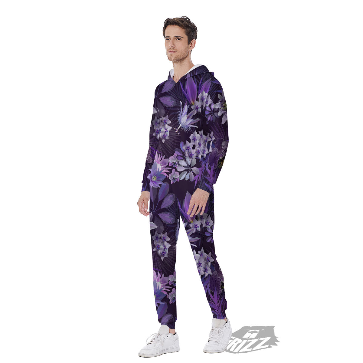 Flower Floral Purple Print Pattern Men's Jumpsuit-grizzshop