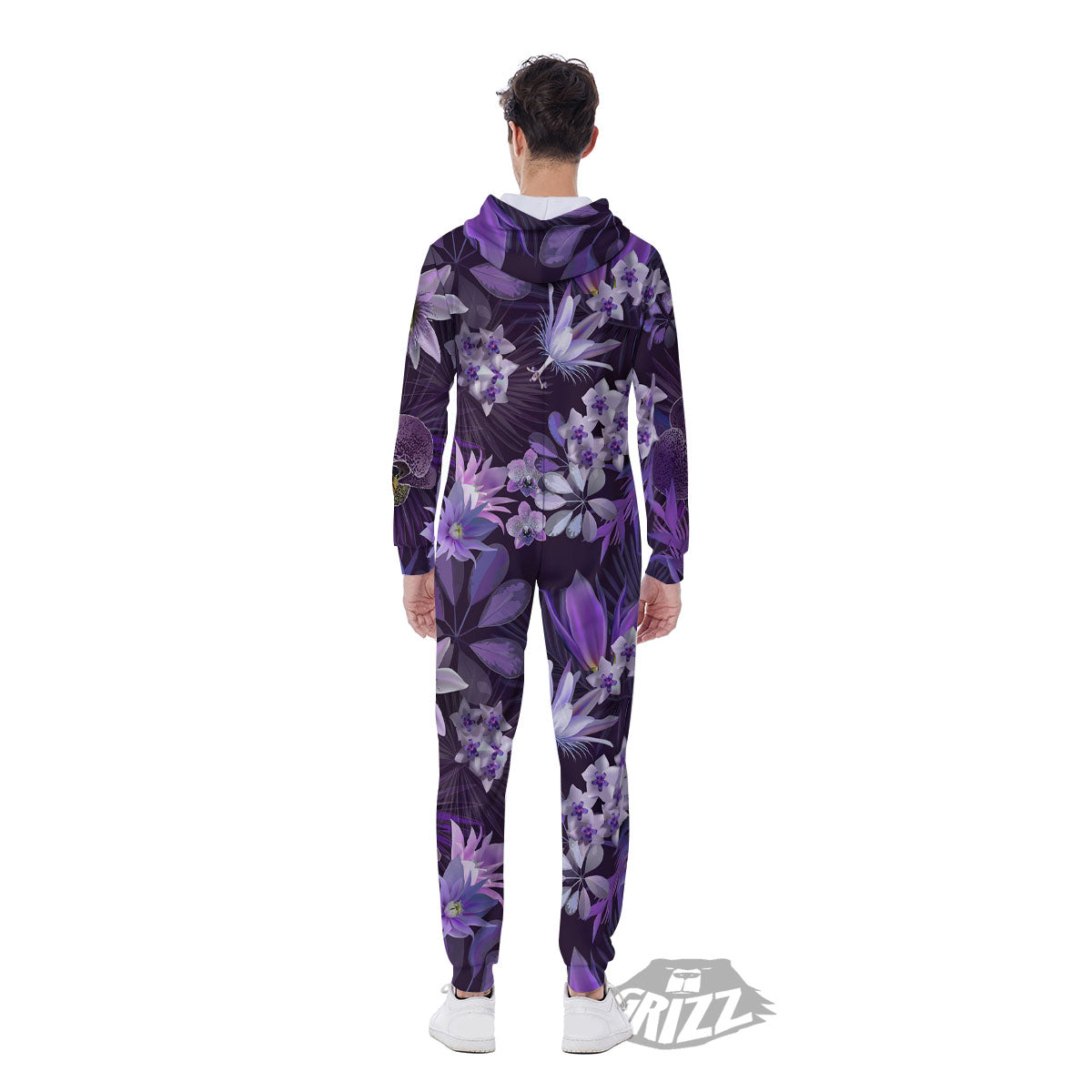 Flower Floral Purple Print Pattern Men's Jumpsuit-grizzshop