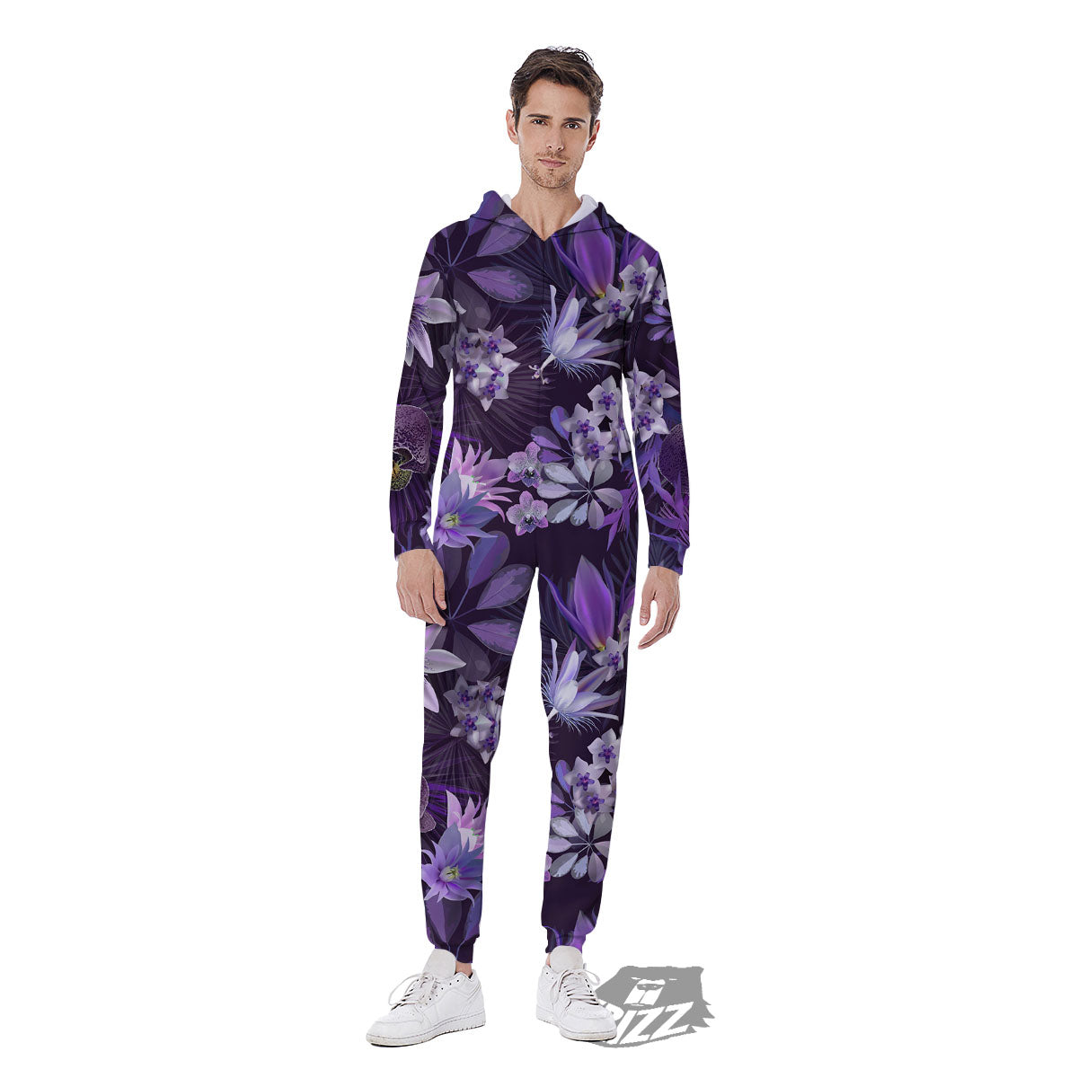 Flower Floral Purple Print Pattern Men's Jumpsuit-grizzshop