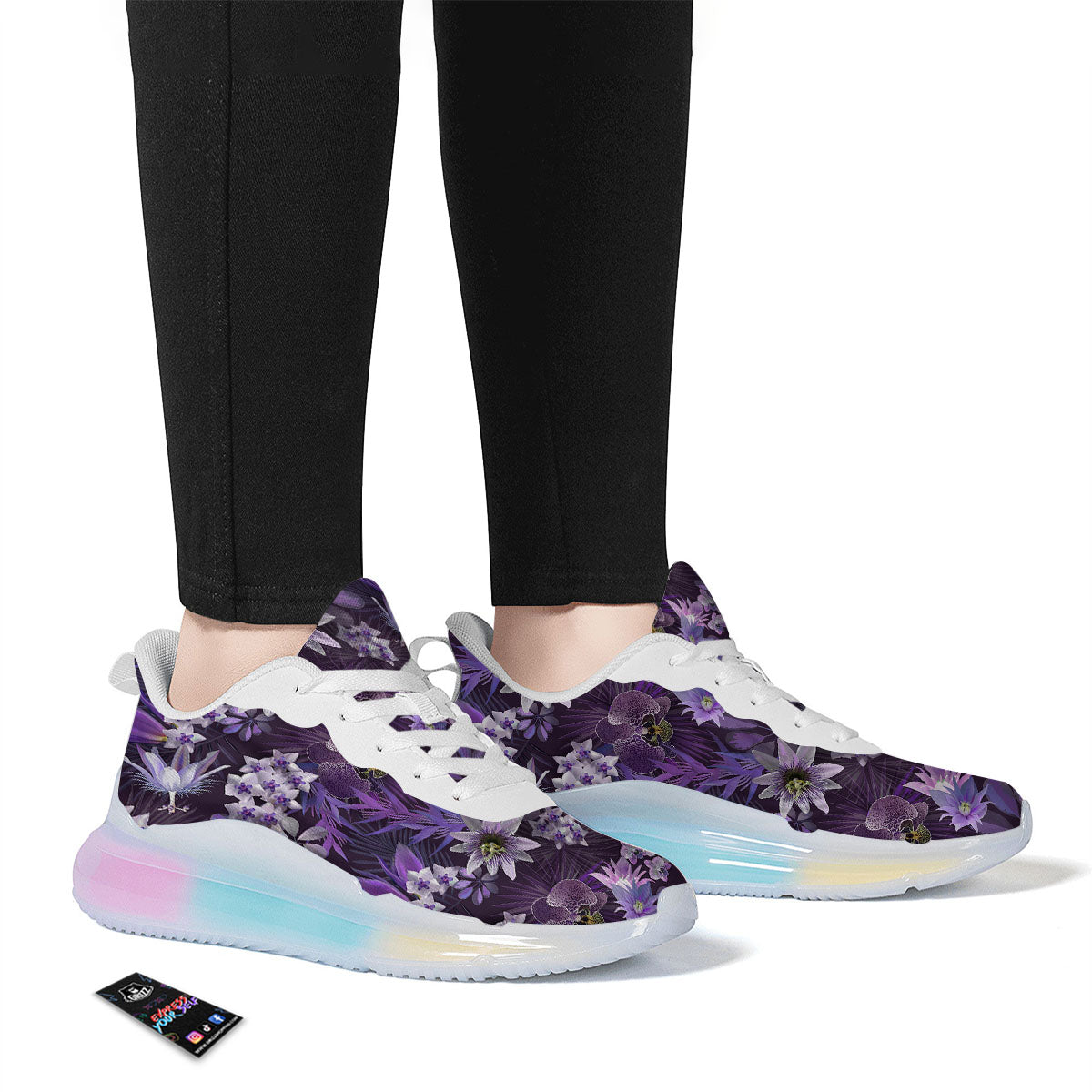 Flower Floral Purple Print Pattern Running Sneakers-grizzshop