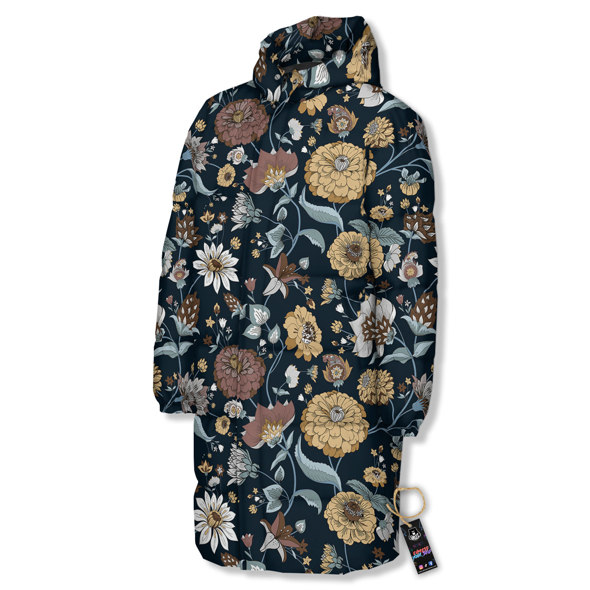 Flower Floral Vintage Print Pattern Long Down Jacket-grizzshop