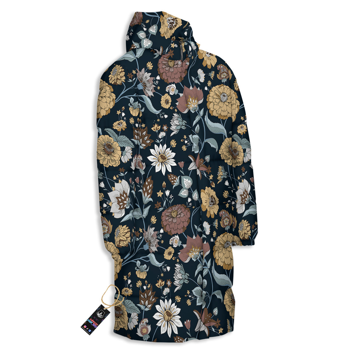 Flower Floral Vintage Print Pattern Long Down Jacket-grizzshop