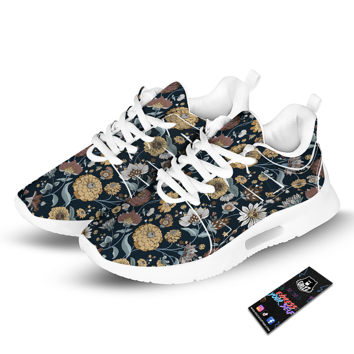 Flower Floral Vintage Print Pattern Tennis Shoes-grizzshop