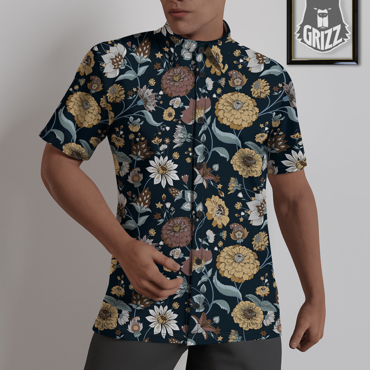 Flower Floral Vintage Print Pattern Untucked Shirts-grizzshop