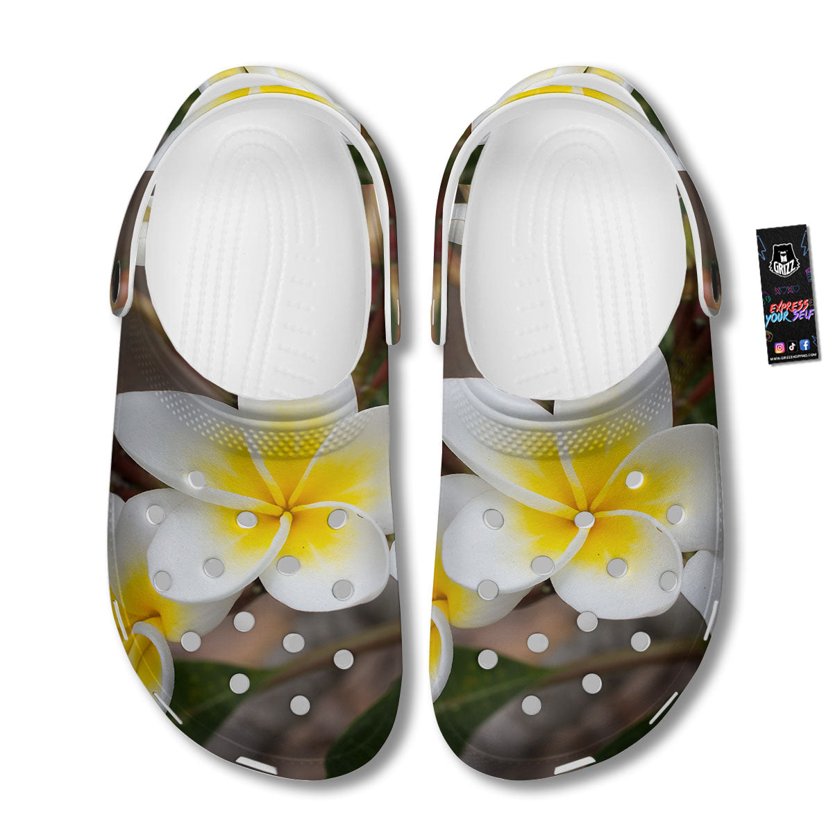 Flower Frangipani Print Clog-grizzshop