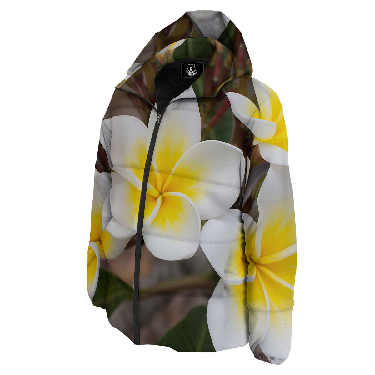 Flower Frangipani Print Down Jacket-grizzshop