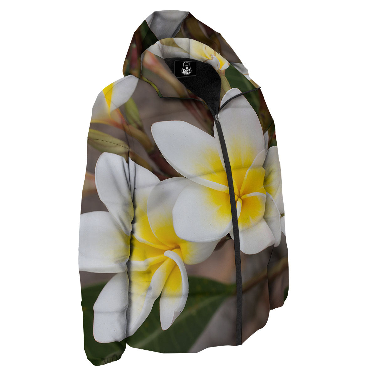 Flower Frangipani Print Down Jacket-grizzshop