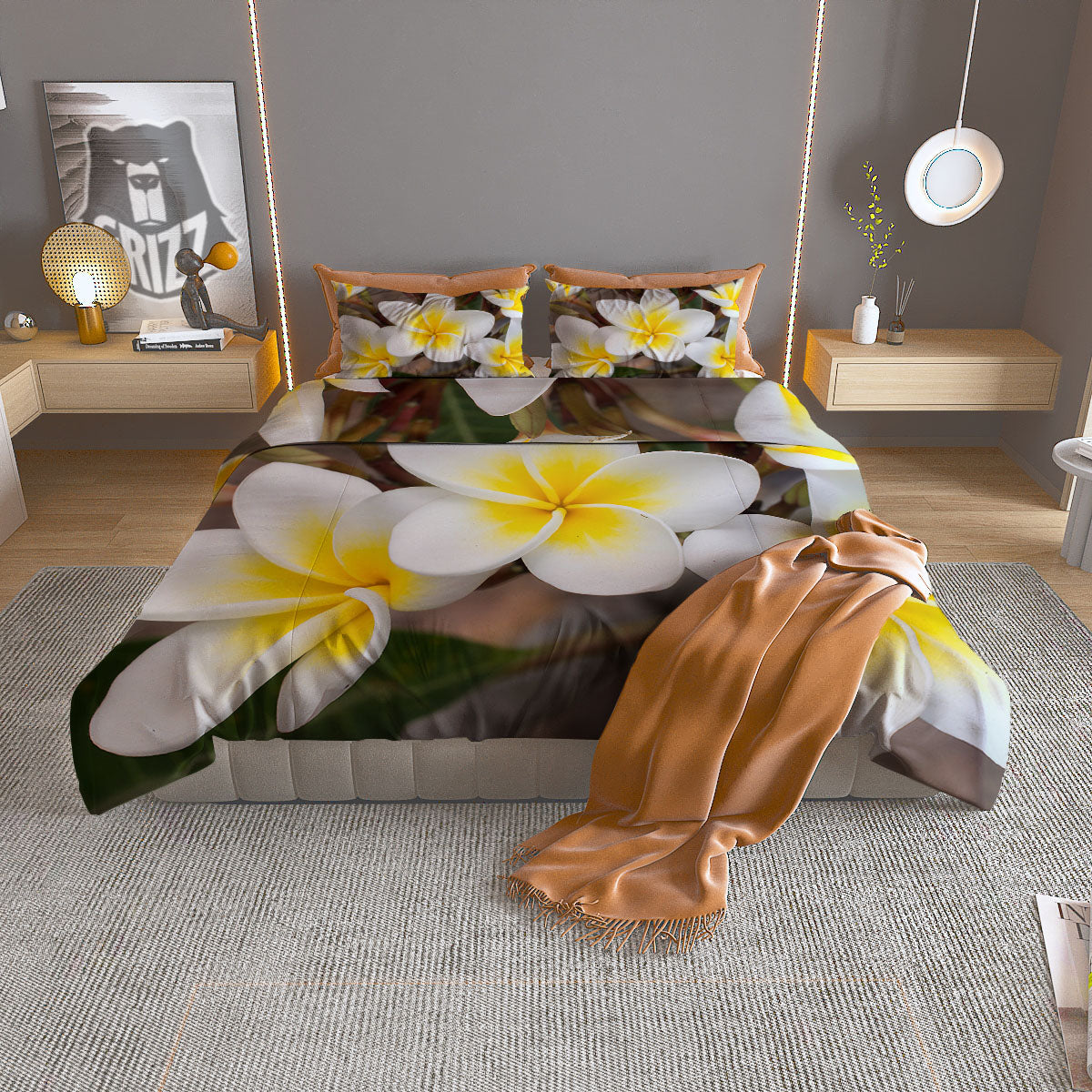 Flower Frangipani Print Duvet Cover Bedding Set