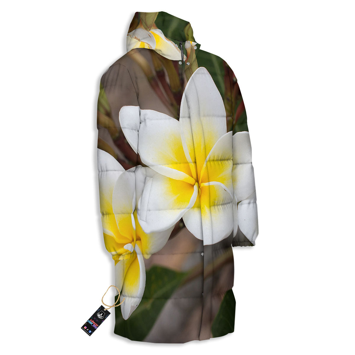Flower Frangipani Print Long Down Jacket-grizzshop