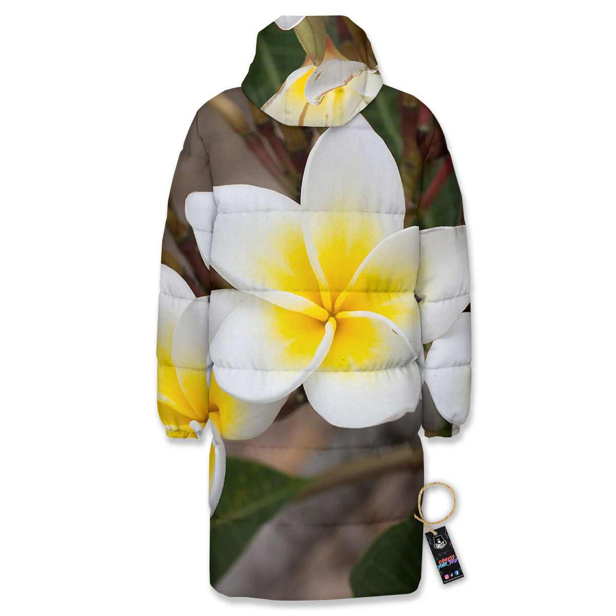 Flower Frangipani Print Long Down Jacket-grizzshop