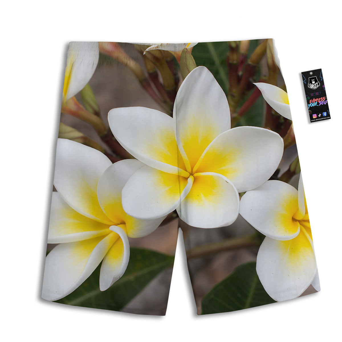 Flower Frangipani Print Men's Athletic Shorts-grizzshop