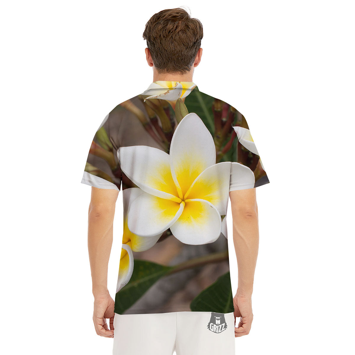Flower Frangipani Print Men's Golf Shirts-grizzshop