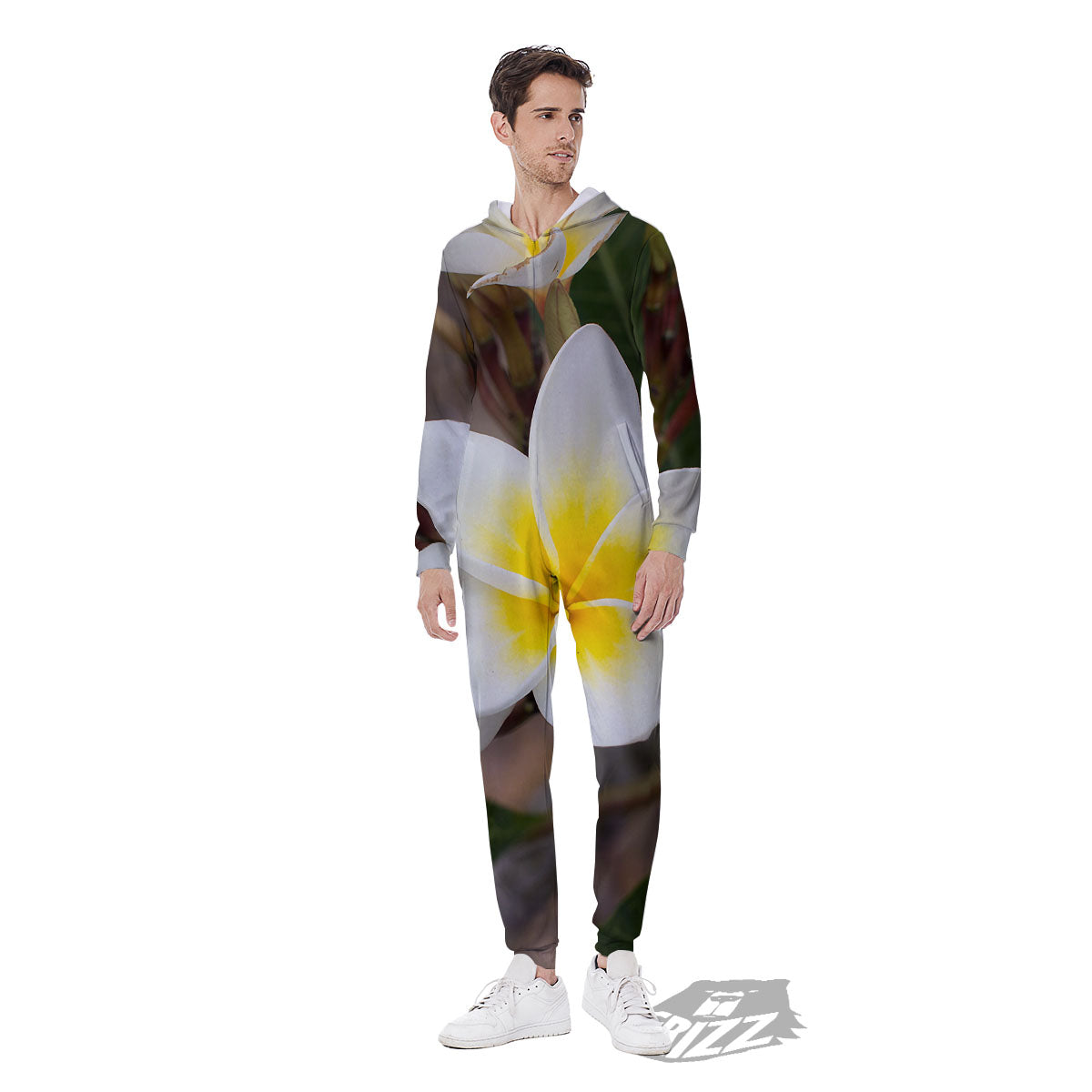 Flower Frangipani Print Men's Jumpsuit-grizzshop