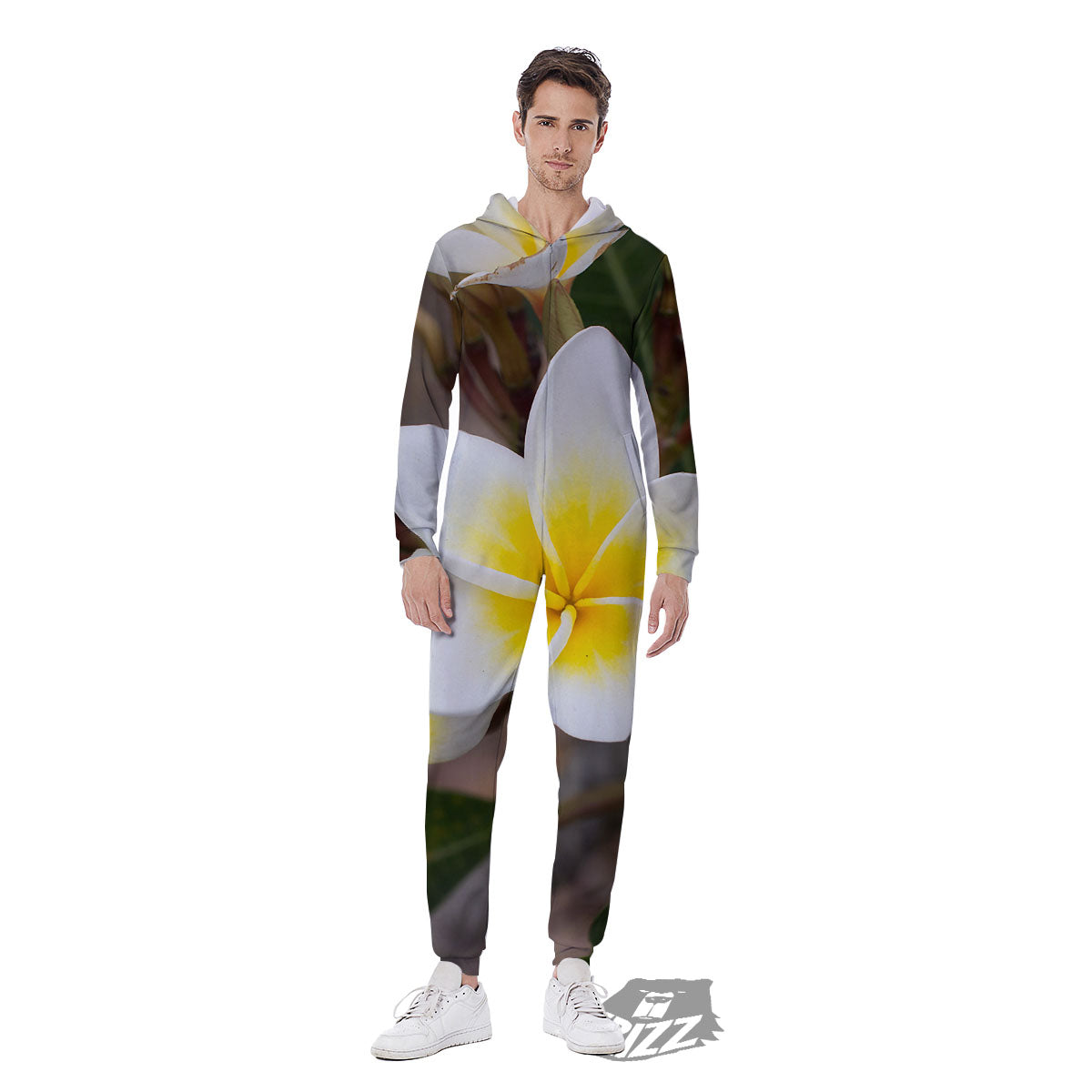 Flower Frangipani Print Men's Jumpsuit-grizzshop