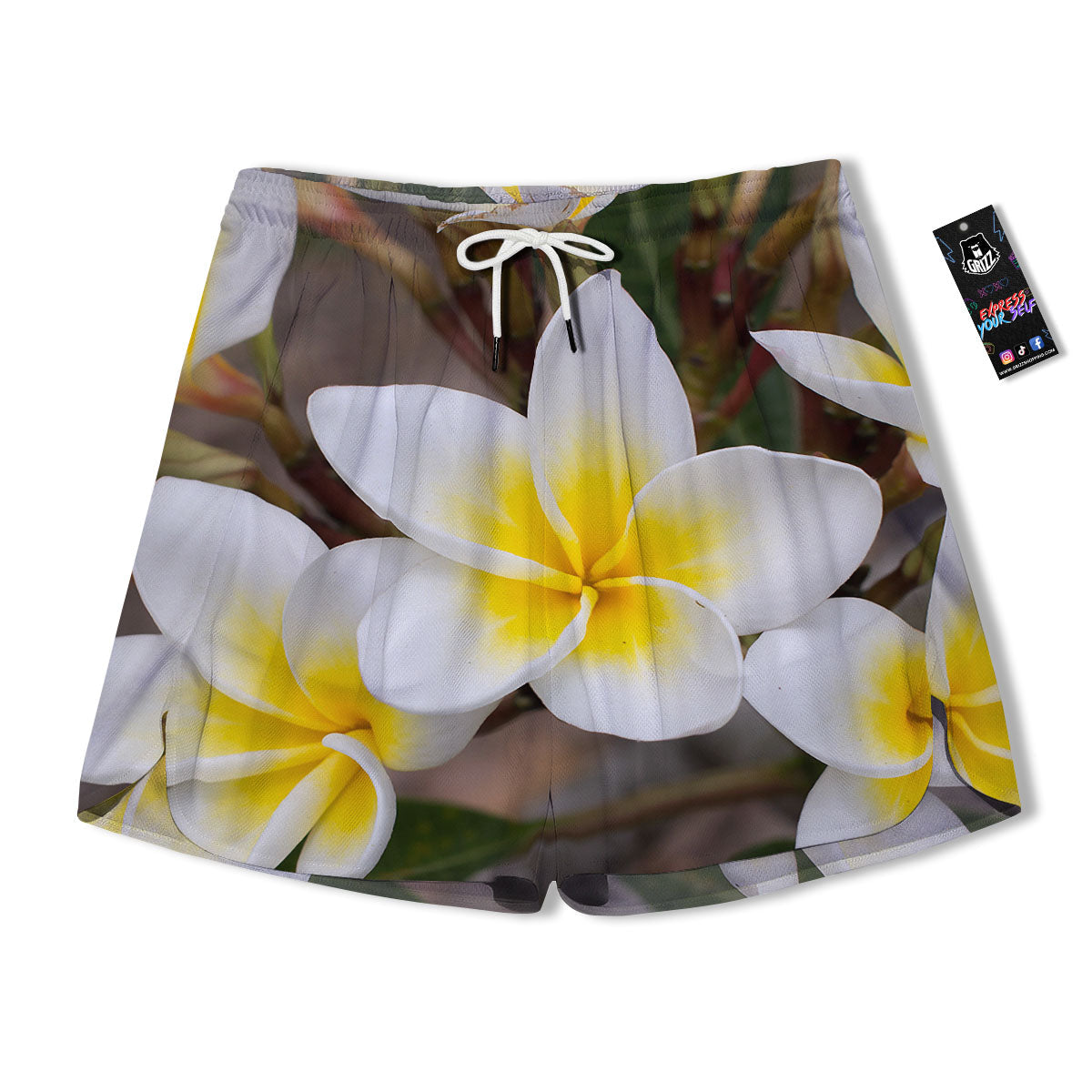 Flower Frangipani Print Men's Running Shorts-grizzshop