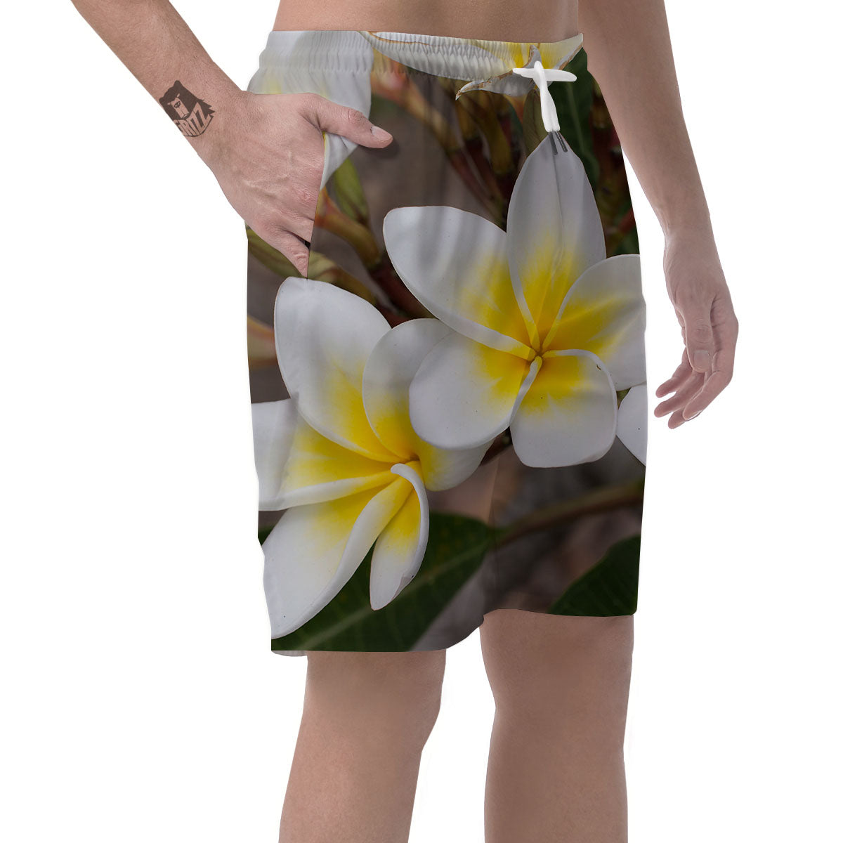 Flower Frangipani Print Men's Shorts-grizzshop