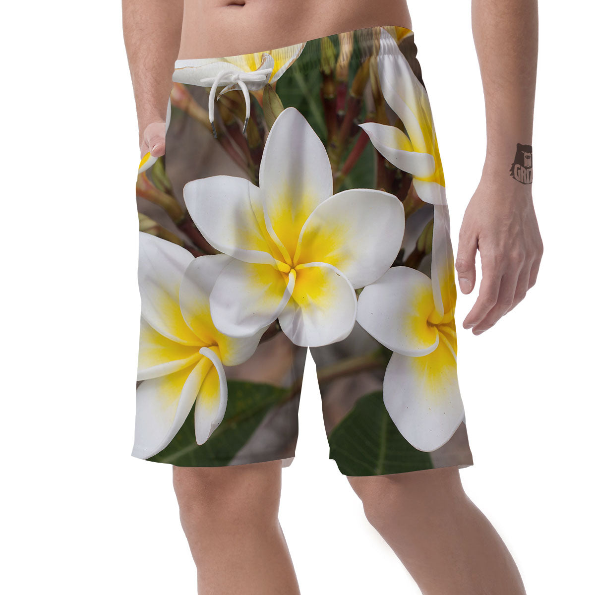 Flower Frangipani Print Men's Shorts-grizzshop