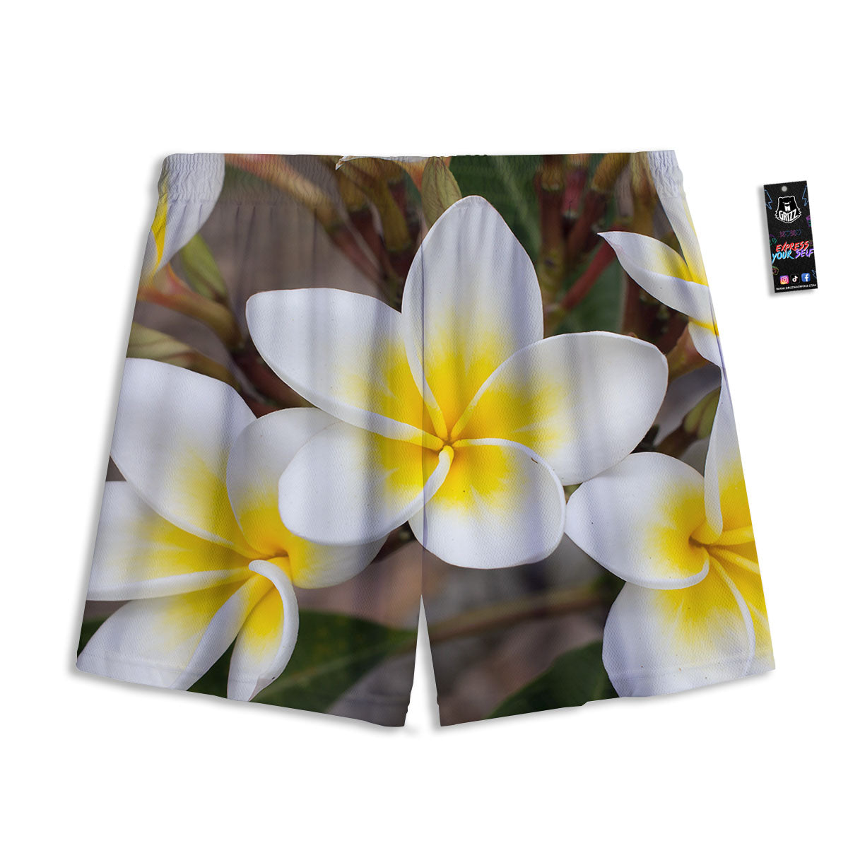 Flower Frangipani Print Mesh Shorts-grizzshop