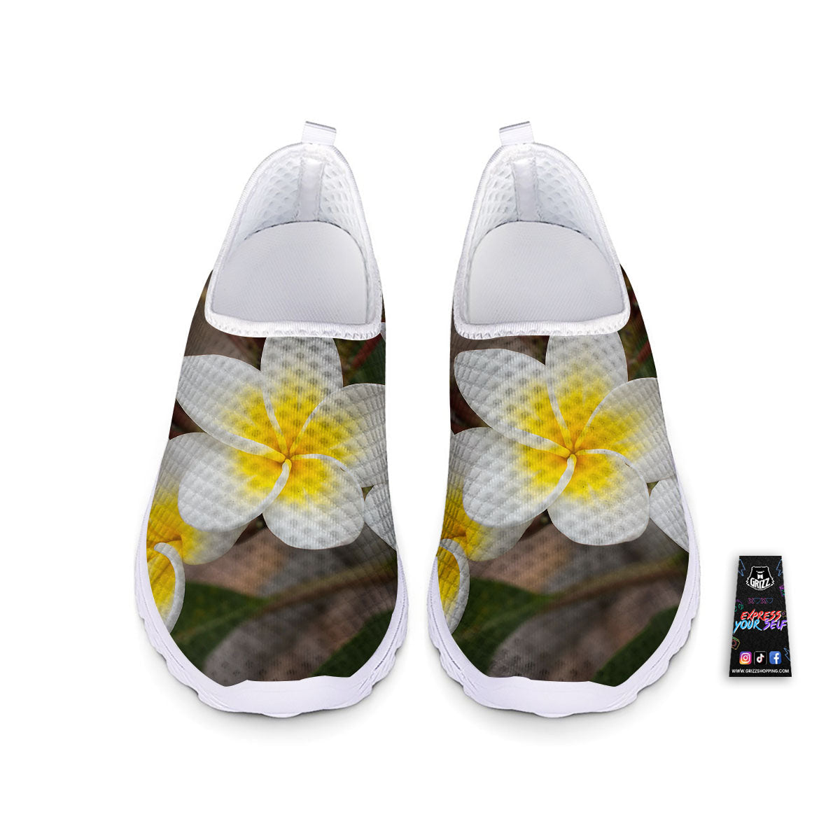 Flower Frangipani Print Nurse Shoes-grizzshop