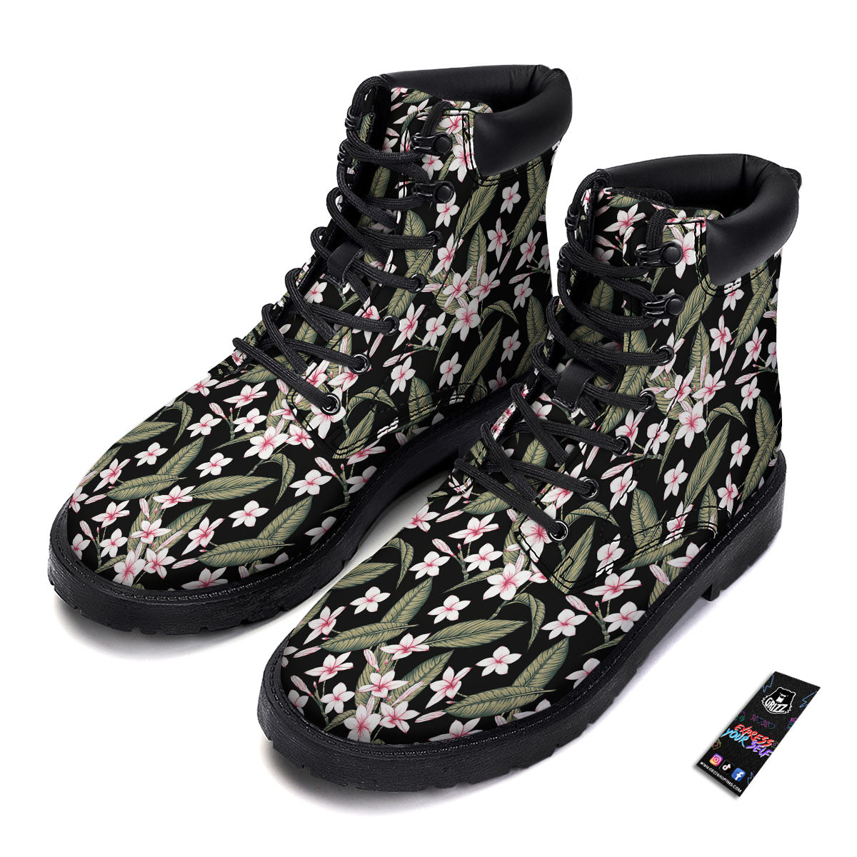 Flower Frangipani Print Pattern Boots-grizzshop