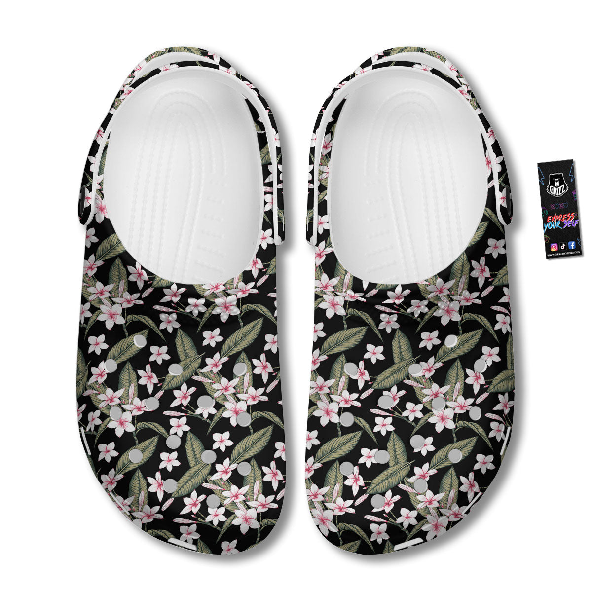 Flower Frangipani Print Pattern Clog-grizzshop