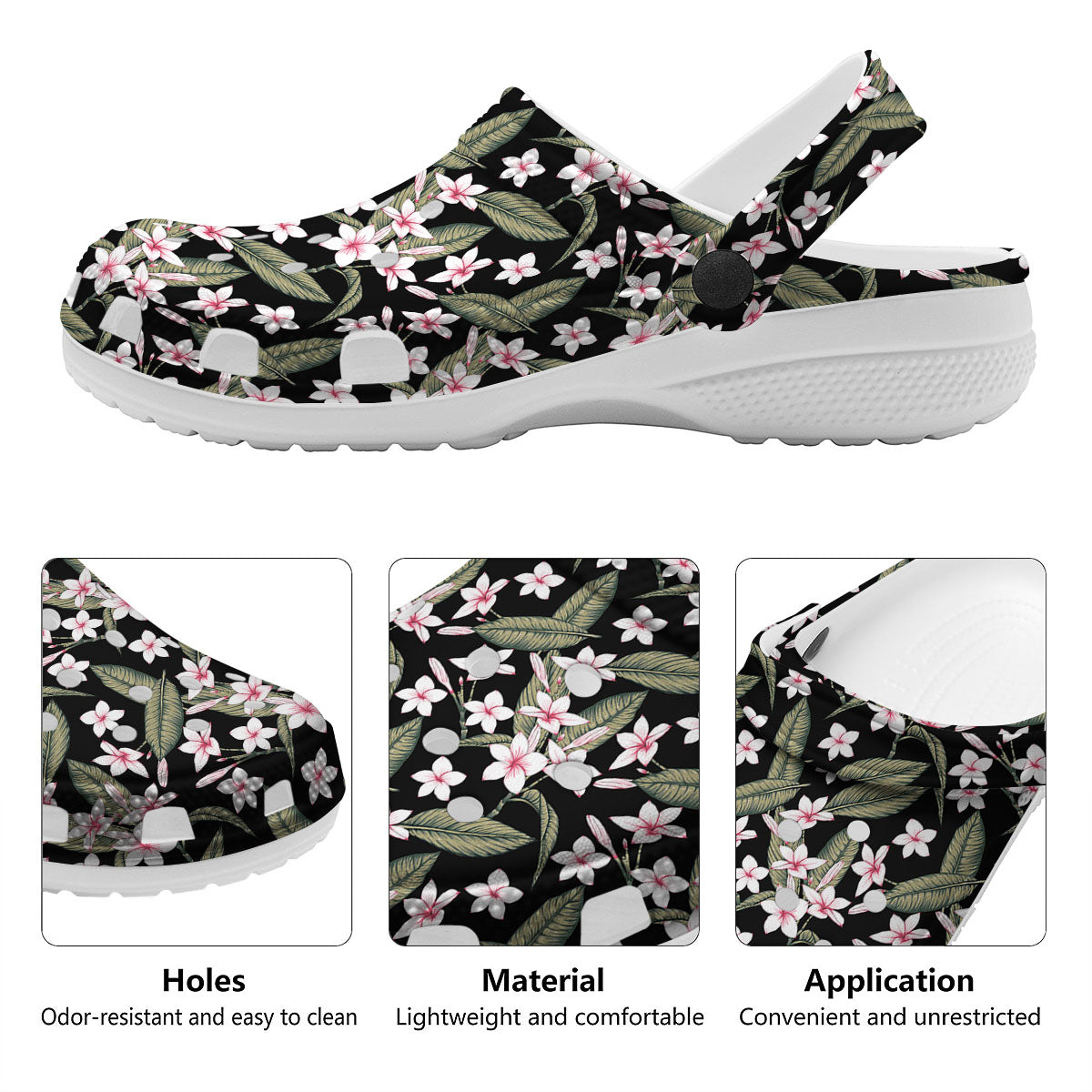 Flower Frangipani Print Pattern Clog-grizzshop