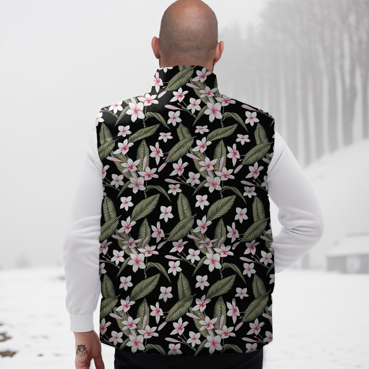 Flower Frangipani Print Pattern Down Vest-grizzshop