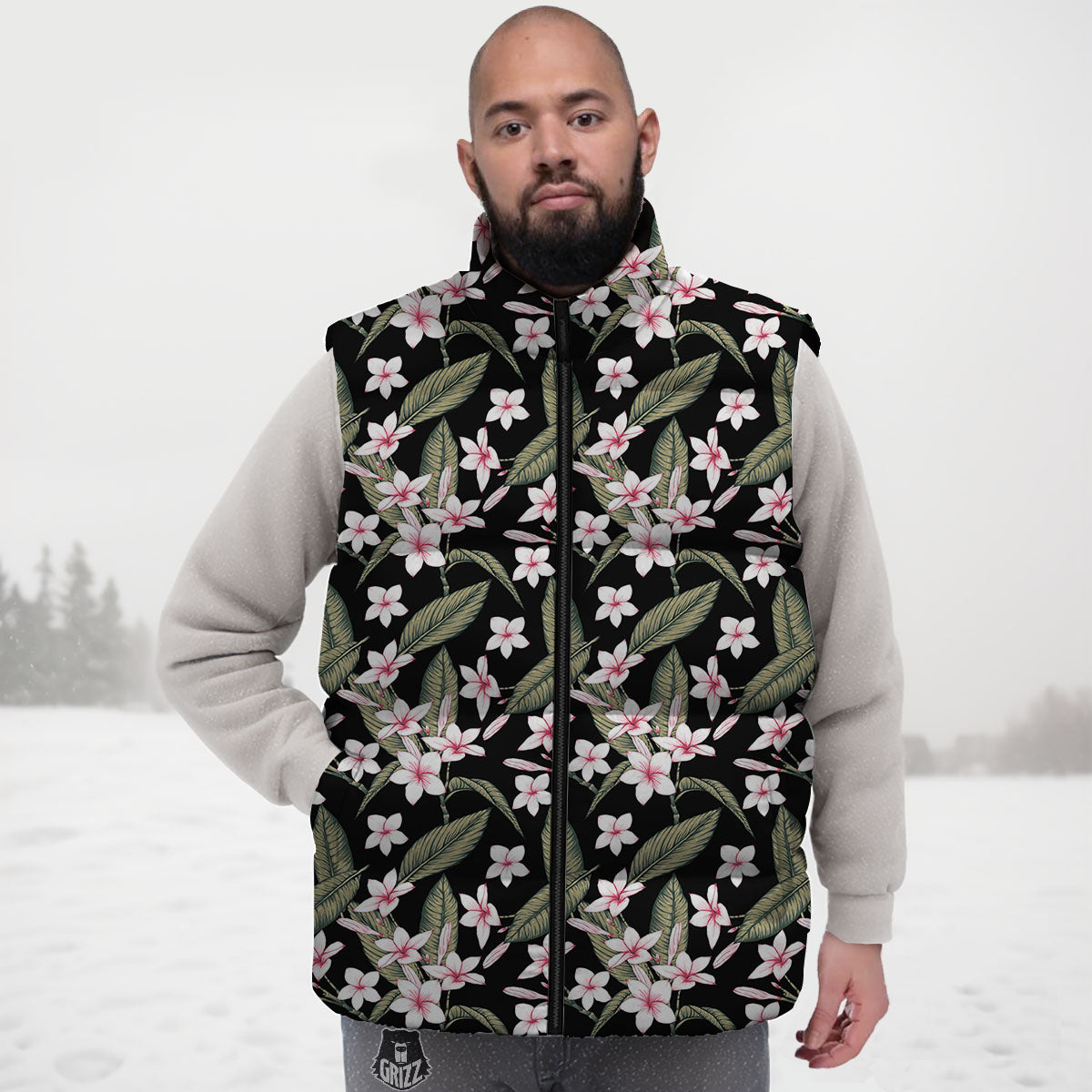 Flower Frangipani Print Pattern Down Vest-grizzshop