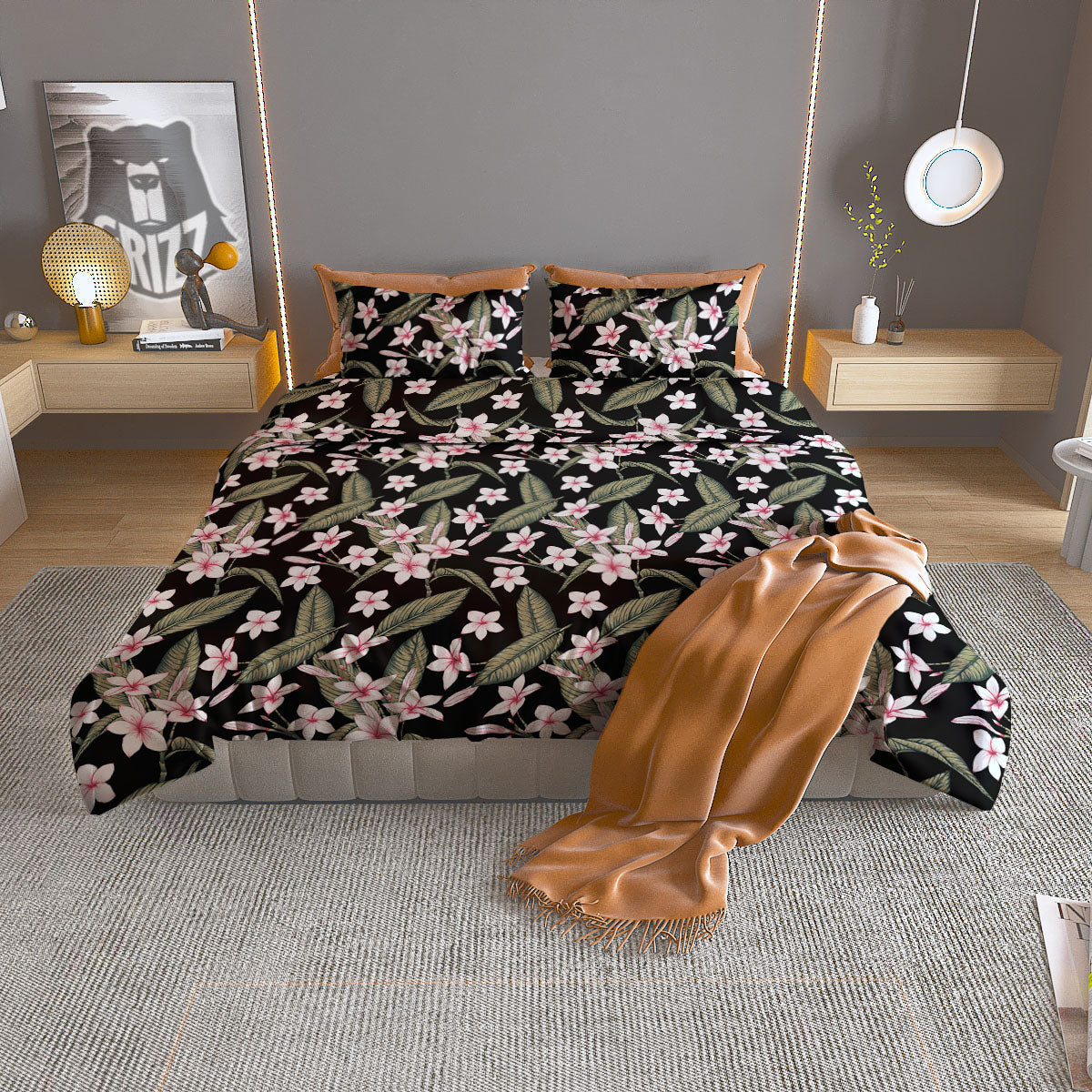 Flower Frangipani Print Pattern Duvet Cover Bedding Set