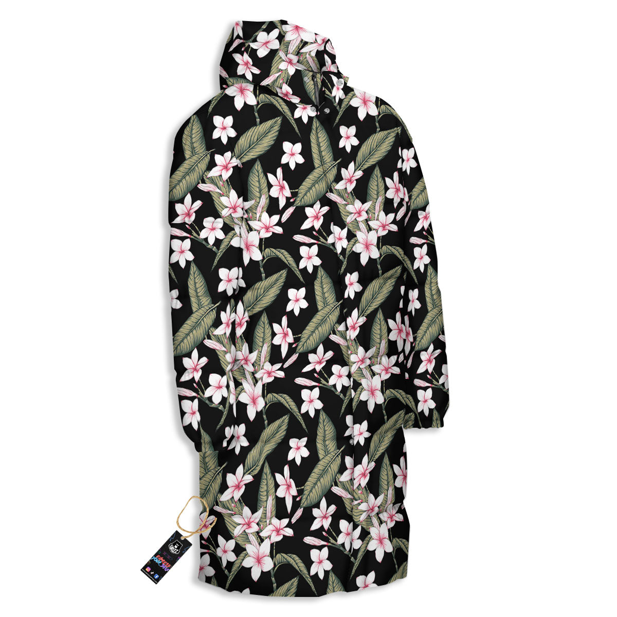 Flower Frangipani Print Pattern Long Down Jacket-grizzshop