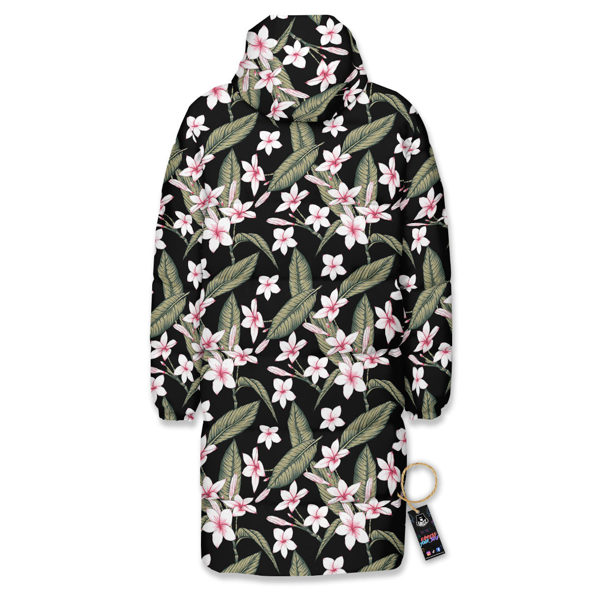 Flower Frangipani Print Pattern Long Down Jacket-grizzshop